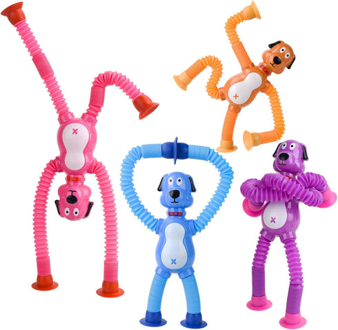 4 Pack Suction Cup Dog Fidget Toy Telescopic POP Tube Toddler Sensory Toys Fine Motor Skills Learning Toddler Toy for ADHD & Autism for Kids Gifts...