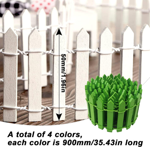 4 Pcs 35 Inch Miniature Fairy Garden Ornament Wood Fence, Decorative Picket Mini Fence for Dollhouse Fairy Garden DIY Diorama Project...