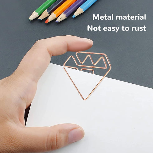 100Pcs Paper Clips, Rose Gold Paper Clips Cute Diamond Shaped Multifunctional Metal Small Planner Clips for Students Office Supplier Stationery...