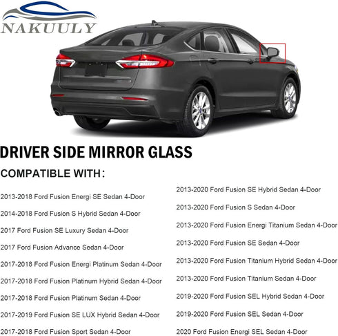 Nakuuly Mirror Glass Passenger Right Side Compatible with 2013-2020 Ford Fusion Side View Heated Convex Mirror Glass with Rear Holder Replace # DS...