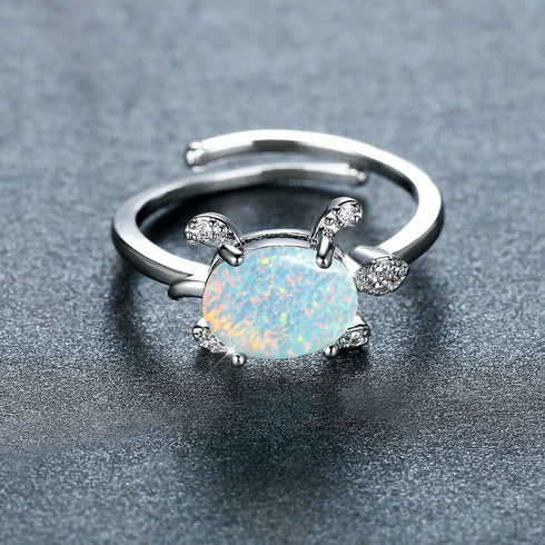Cultured Opal Turtle Open Statement Ring Cubic Zirconia Crystal Sea Animals Pets Adjustable Stacking Finger Band Promise Eternity Wedding Expand R...