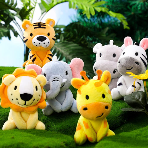 6 Pcs Mini Stuffed Forest Animals Jungle Bulk Plush Animal Toys 4 Inch Cute Plush Elephant Lion Giraffe for Baby Shower Christmas Birthday Gift St...