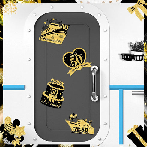 4 PCS Large 50th Anniversary Cruise Door Magnets Decorations Happy 50th Anniversary Cruise Ship Door Decor Magnetic Wedding Magnets Garage Refrige...