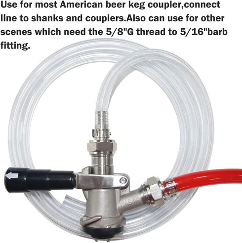 2PCS Keg Coupler Barb Connector,Stainless Steel 304 Beer Kegerator Sankey Couplers,Hex Nut 5/8"G Thread x 5/16" Barb Beer Line Tailpiece Nipple Fi...