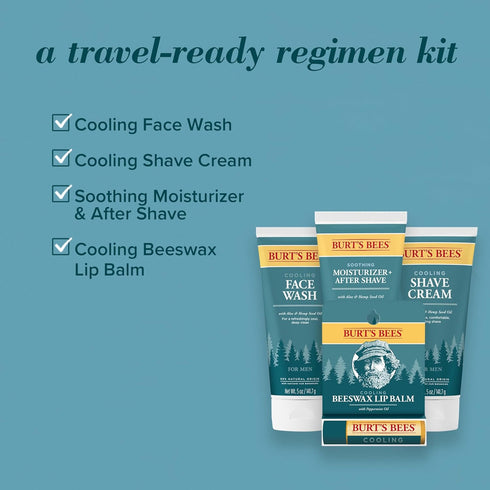 Burt's Bees Gifts Ideas - Grooming Essentials Kit, 4 Products for Men - Cooling Face Wash, Shave Cream, Soothing Moisturizer After Shave & Origina...