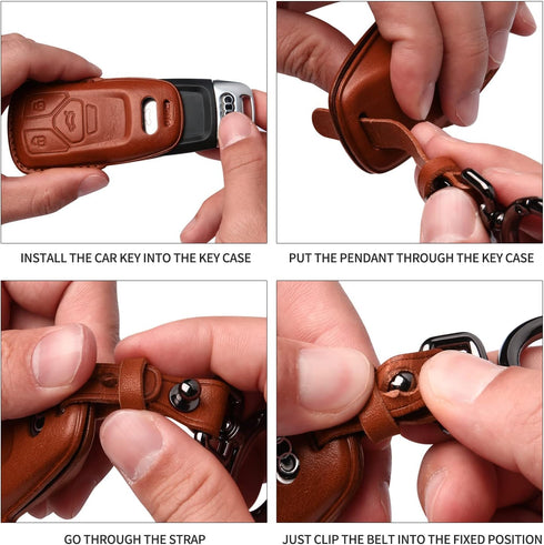 Tukellen for Audi Key Fob Cover Genuine Leather with Keychain,Leather Key Case Protector Compatible Audi A4 Q7 Q5 TT A3 A6 SQ5 R8 S5 Smart Key-Bla...