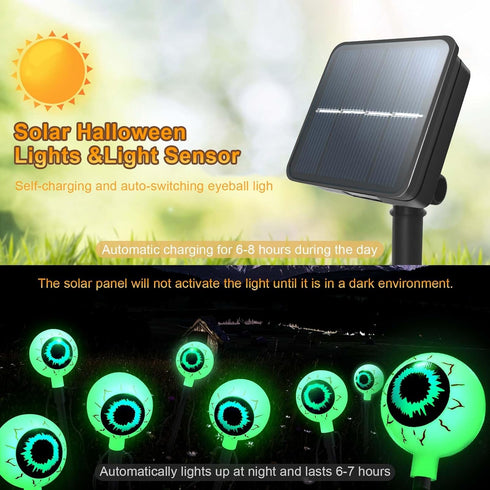 Halloween Decorations Outdoor, Solar Eyeball String Lights 8 Pack, 3D Scary White Eyeballs with Green Light 8 Lighting Modes, IP65 Waterproof Path...