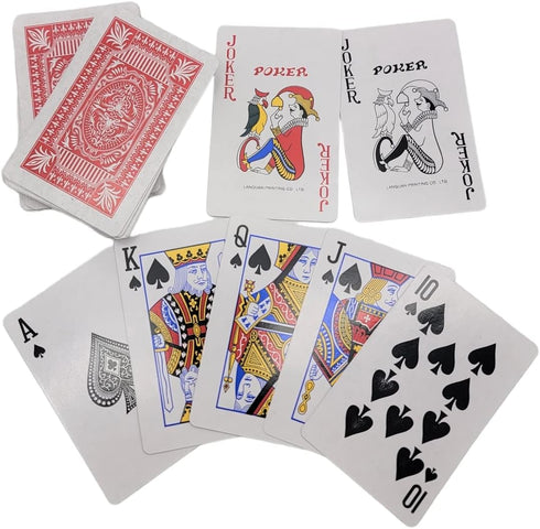 Economy Playing Cards - 2 Decks (Red and Blue Decks) 2.3/8 inches by 3.3/8 inches (55mm X 86mm) Plastic Coated. Great for Poker, Blackjack, Bridge...