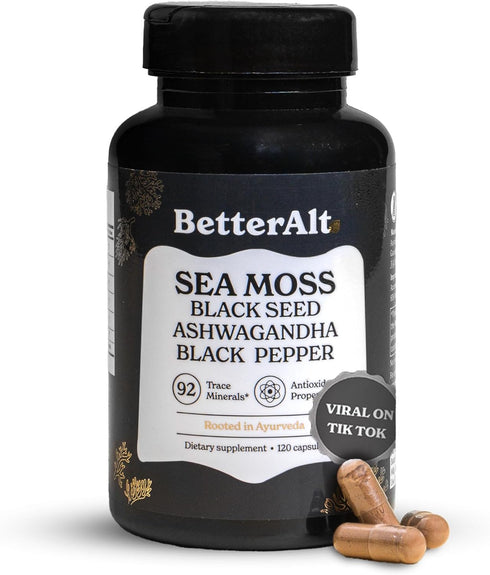 Sea Moss Capsules- Irish Sea Moss with Black Seed Oil, Ashwagandha & Black Pepper for Stamina, Strength & Endurance- High Potency Sea Moss Supplem...