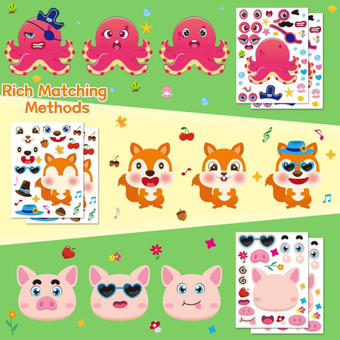 JULMELON 24 Sheets Make a Face Stickers for Kids, Make Your Own Animal Stickers, Classroom Fantasy Animal Mix and Match Sticker Sheets for Boys Gi...