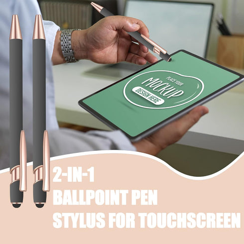 12 Pcs Blue Ink Ballpoint Pen with Stylus Tip, 1.0 mm Metal Pen Stylus Pen for Touch Screens, 2 in 1 Thank You Pen Gift for Friends, Colleagues, C...