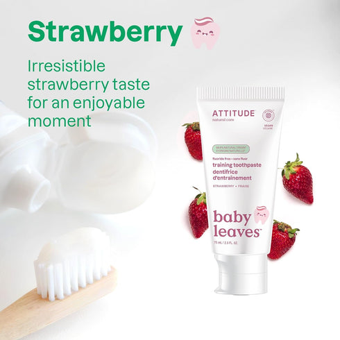 Attitude Baby and Child Fluoride-Free Training Toothpaste, EWG Verified, Naturally Derived Ingredients, Vegan, Strawberry, 2.6 Oz...