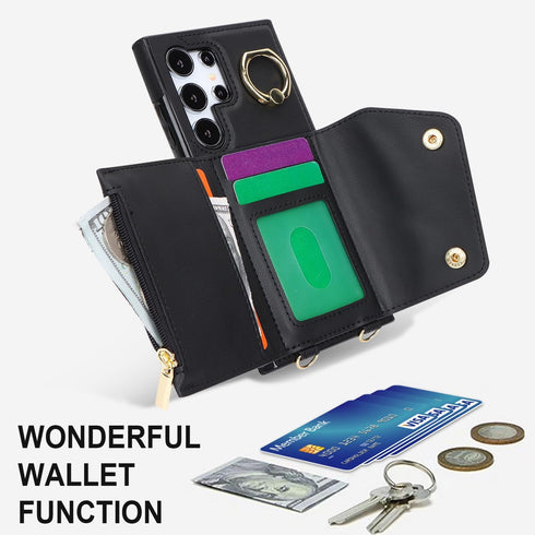 for Samsung Galaxy S24 Ultra (Not S24) Phone Case for Women, Crossbody Wallet Case with Credit Card Holder Lanyard Shockproof Purse Kickstand Case...