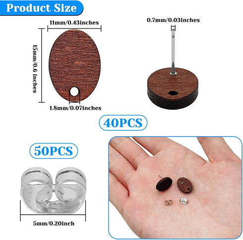 Ximalun Wood Earring Studs for Jewelry Making,90Pcs Wooden Earring Posts for Earring Findings Oval Wood Earring Pin Studs with Loop with Ear Backs...