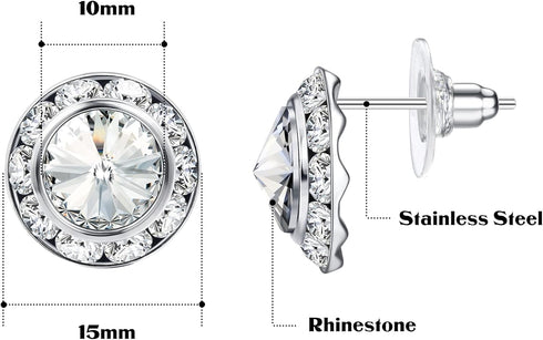 BESTEEL Rhinestone Earrings Round Shaped Acrylic Stone Inside Crystal Halo Stud Earrings for Dance Competitions Stage Opera Performance Wedding Pa...