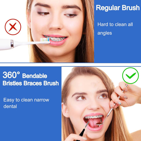 100PCS Interdental Brushes 2 Sizes, 360° Bendable Soft Bristles Braces Brush Dental Brushes Between Teeth Gum Interdental Brushes for Gum Braces O...