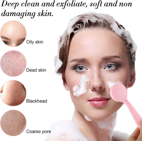 Silicone Manual Facial Cleansing Brush Skin Friendly Face Cleaning Scrubber Silicone Face Scrubber Exfoliating Brush for Exfoliating, Massaging, R...