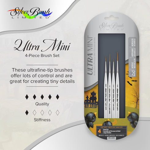 Silver Brush Limited UMS-2445S Ultra Mini Detail Set, Paintbrushes for Watercolor, Gouache, Inks, Dyes, Acrylic, & Heavy Body Paints, Set of 4, Sh...