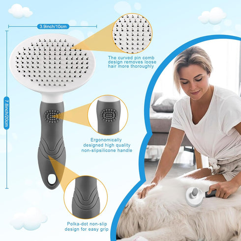 pet brush, pet brush for cats and dogs, removes loose undercoat and smoothes hair, stainless steel needles, self-cleaning button upgraded version,...