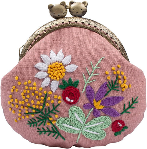 MIAO JIN 2 sets Stamped Embroidery Coin Purse Kits for Beginners Handmade DIY Embroidered Clutch Starter Kit with All Supplies Tools Bamboo Embroi...