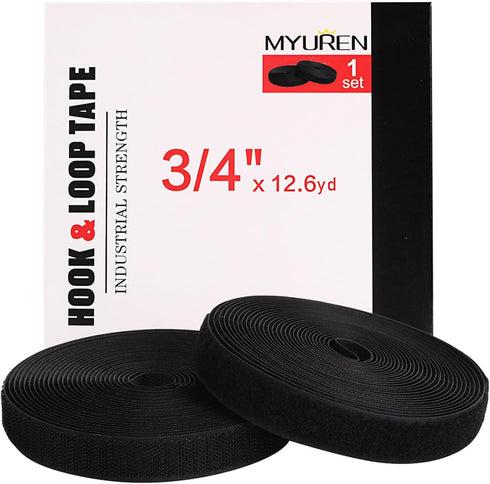 Sew on Hook and Loop Style 3/4 Inch Non-Adhesive Back Nylon Strips Fabric Fastener Non-Adhesive Interlocking Tape Black,12.6 Yard...
