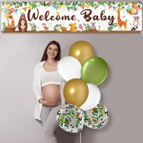Woodland Baby Shower Decoration Gender Neutral Forest Decor Woodland Animal Baby Shower Party Supplies, Welcome Baby Banner Forest Creature Backdr...