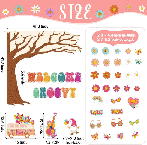 Zonon Retro Welcome Classroom Decorations Boho Groovy Welcome Tree Bulletin Board Set Welcome Hippie Daisy Cutouts for Teachers Kids Preschool Ele...