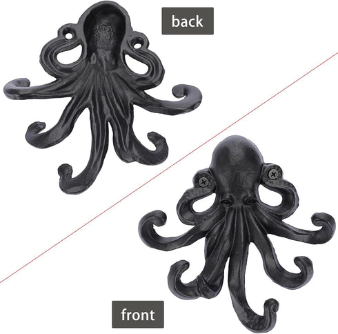 Sumnacon 6 Inch Cast Iron Octopus Coat Hook - Rustic Metal Wall Rack for Key Towel Bag, Hat Scarf with Screws, Decorative Duty Clothing Hanger for...