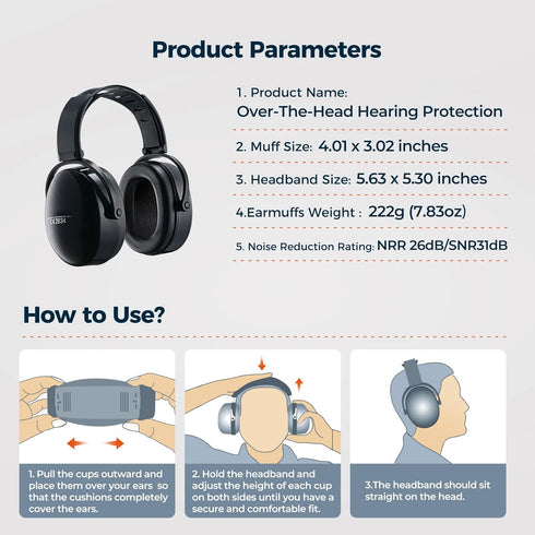 Ear Protection Headphones for Adults Kids, Noise Cancelling Headphones for Autism, Adjustable Noise Cancelling Ear Muffs, Earmuffs Hearing Protect...
