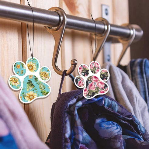 12 Pack Car Air Freshener Dog Paw Shape Hanging Incense Chips Car Rearview Mirror Pendant Cute Pet Odor Eliminating Air Freshener for Car, Mixed S...