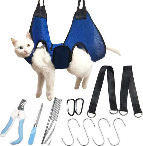 Dog Grooming Hammock, Pet Grooming Sling Holder Dog Hammock Dog Hanging Harness with Nail Clippers Nail File Pet Comb Dog Nail Trimming Hammock Do...