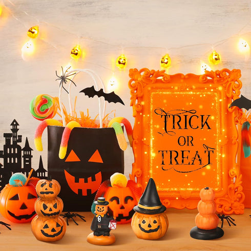 7 Pieces Halloween Miniature Pumpkin Figurines Mini Resin Pumpkin Ghost Ornaments Fairy Halloween Garden Adornments Pumpkin Doll Miniature Landsca...