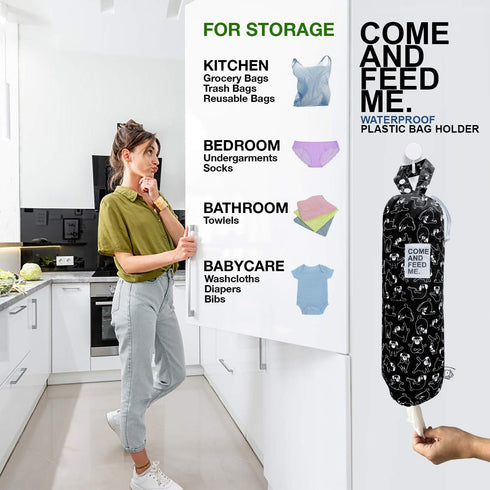 2pcs Waterproof Plastic Grocery Trash Bag Holder Shopping Carrier Holder Organizer Kitchen Storage Bag Dispenser Multiple Designs Sizes Dogs...