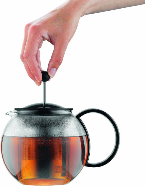Bodum 34oz Assam Glass Tea Press with Stainless Steel Filter, Black Plastic Lid...