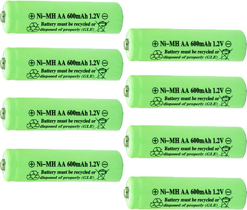 AA Ni-MH 600mAh 1.2V aa Rechargeable Battery for Outdoor Solar Lights,Garden Lights, Remotes, Mice (Green 8-Pack)...