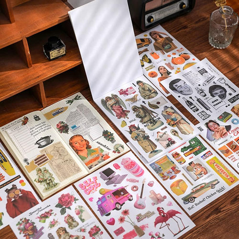Vintage Washi Aesthetic Scrapbooking Book Stickers - 20 Sheets Journaling Supplies Kit Pack for Scrapbook Bullet Journaling Diary Planner Craft Al...