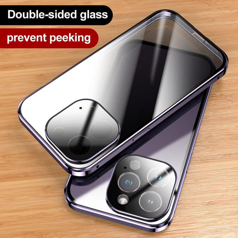 Anti-Peeping Case for iPhone 15 Pro 360° Full Body Privacy Screen Protector Camera Lens Protector Clear Double Sided Tempered Glass Magnetic Metal...