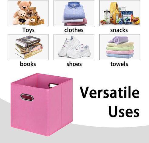 Black Foldable Storage Cubes Bins, Fabric Storage Box Cubes Organizer Baskets with Dual Handles for Home Organizer(Pink)...
