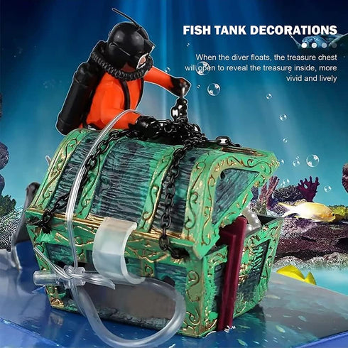 Mesee Aquarium Floating Diver Ornament, Micro Landscape Decor Undersea Treasure Chest Diver Aquarium Decoration for Home Fish Tank Arts Crafts Dec...