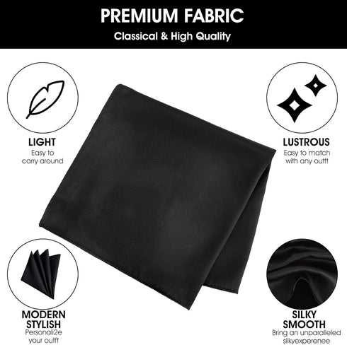 Selected 100% Real Mulberry Silk Pocket Square for Men 13.77×13.77" Black Handkerchief...