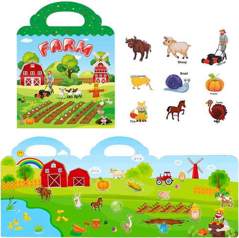 Reusable Sticker Books for Kids, Travel Removable Toddler Farm Sticker Books for 3 4 5 Year Old Girls Boys Birthday Gifts Educational Learning Toy...