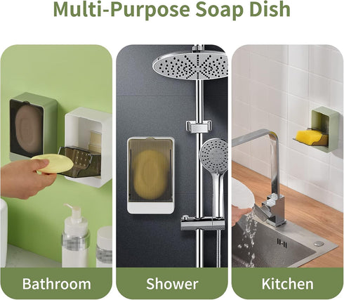 Soap Holder Dish Shower, 2 Pack Bar Soap Holder with Drainage, Self Draining Soap Holder, Wall Mounted Soap Box Tray Container for Bathroom, Batht...