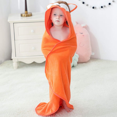 MICHLEY Animal Hooded Baby Towel Washcloth, Toddler Premium Cotton Absorbent Bathrobe for Girls Boys 0-6T (Fox)...
