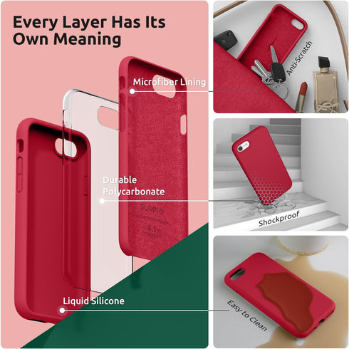 SURPHY Designed for iPhone SE Case, iPhone 8 Case, iPhone 7 Case, Liquid Silicone Phone Case for iPhone se 3rd 2nd SE 2022 SE 2020, Red...