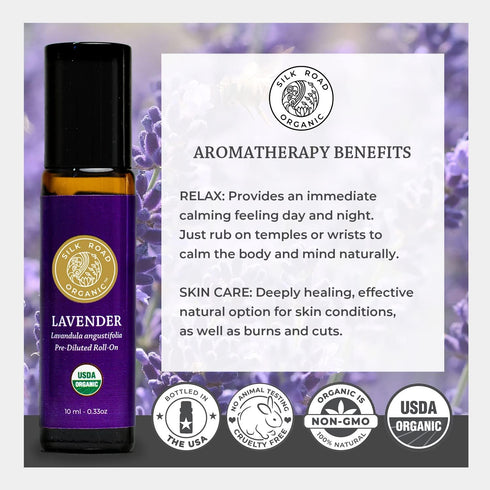 Organic Lavender Essential Oil Roll On, Lavandula Angustifolia, 100% Pure USDA Certified Aromatherapy for Calming, Relaxation & Skin - 10 ml Rolle...