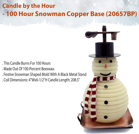 Candle by the Hour 100-Hour Snowman Candle, Copper Base, Eco-friendly Natural Beeswax with Cotton Wick...