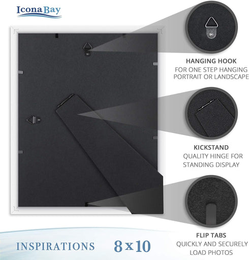 Icona Bay 8x10 Picture Frames (White, 6 Pack), Beautifully Detailed Molding, Contemporary Picture Frame Set, Wall Mount or Table Top, Inspirations...
