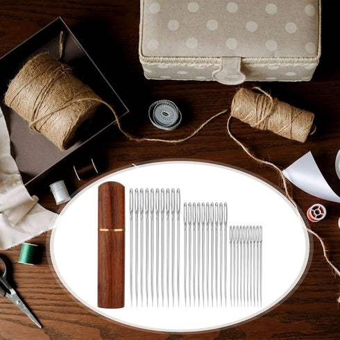 30pcs Large Eye Sewing Needles, Stainless Steel Hand Knitting Needles Sharp Tapestry Embroidery Needles with Wooden Needle Case Yarn Sewing Needle...