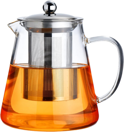 PARACITY Glass Teapot Stovetop 18.6 OZ, Borosilicate Clear Tea Kettle with Removable 18/8 Stainless Steel Infuser, Teapot Blooming and Loose Leaf ...