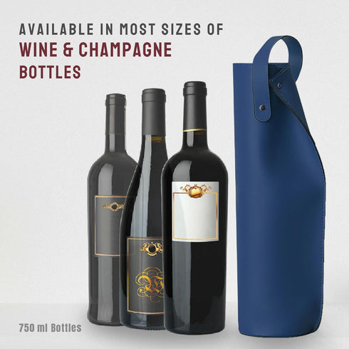 Leather Wine Tote Bag - Blue Wine Bottle Gift Bag Champagne Tote Carrier for Wine Lovers...